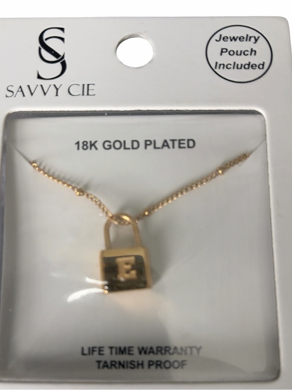 Savvy Cie Gold Initial E Padlock Necklace